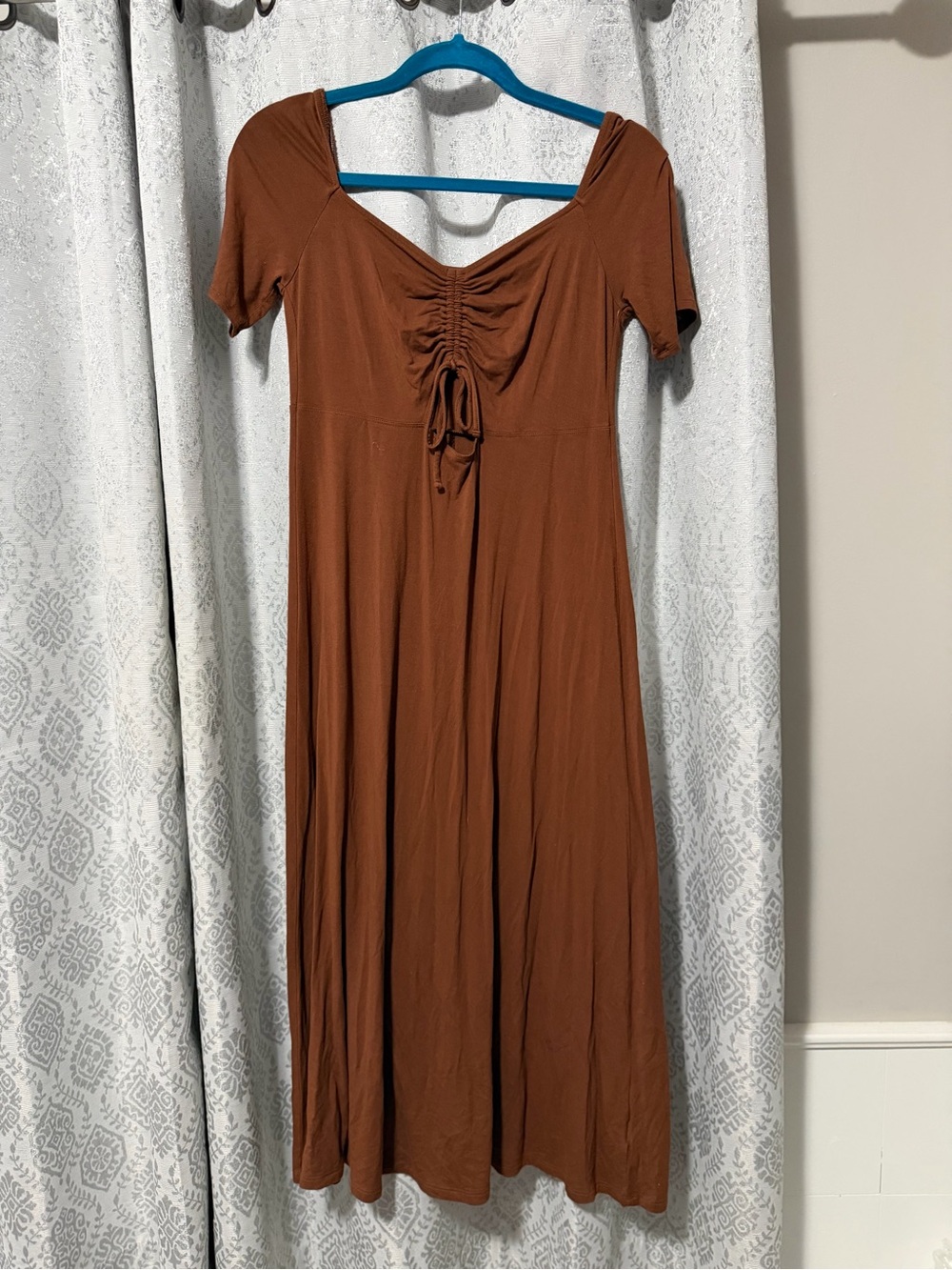 Old Navy Rust Brown Maxi Dress with Ruched Tie Front